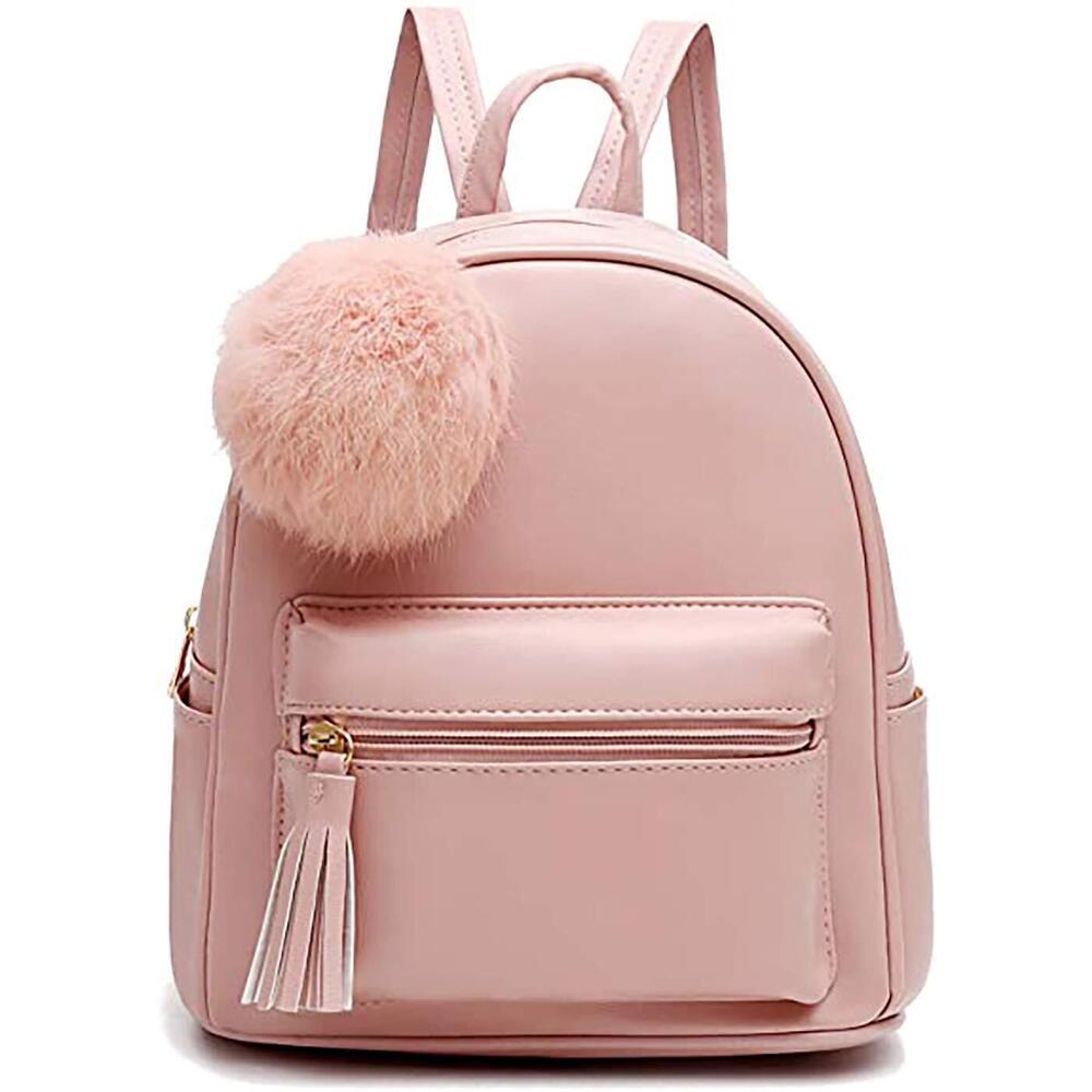 2601 Mini Backpack Purse for Girls Teens Purses PU Leather Pom Backpack